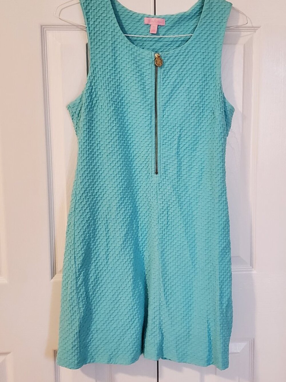 Lilly Pulitzer Turquois Lynd Sleeveless Shift Knit Lined Dress Textured Size L